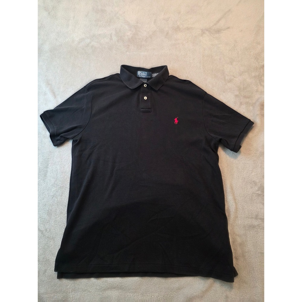 Polo Ralph Lauren Polo Shirt Mens Large Black Custom Fit Short Sleeve Pony Logo